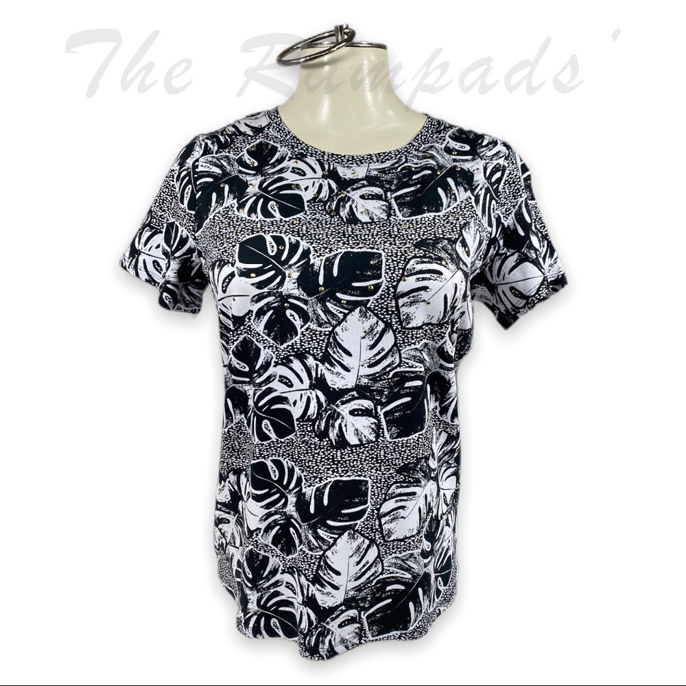 NWT Rafaella Black and White Hawaiian Leaves Short-sleeve Shirt Size Med…